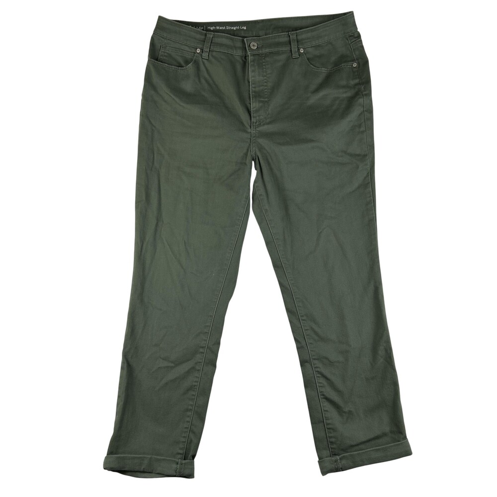 Talbots Flawless Jeans Womens 14P Green High Waist Straight Leg Stretch 28"